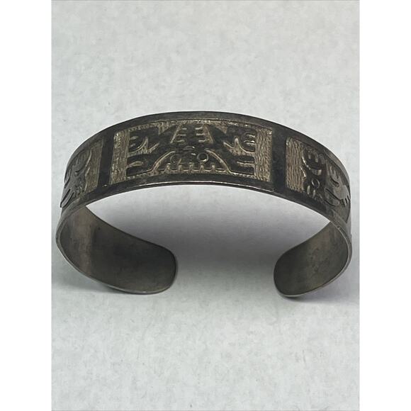 Vintage Sterling Silver 925 ECUADOR signed Cuff Bangle Story Teller Bracelet - Picture 10 of 12
